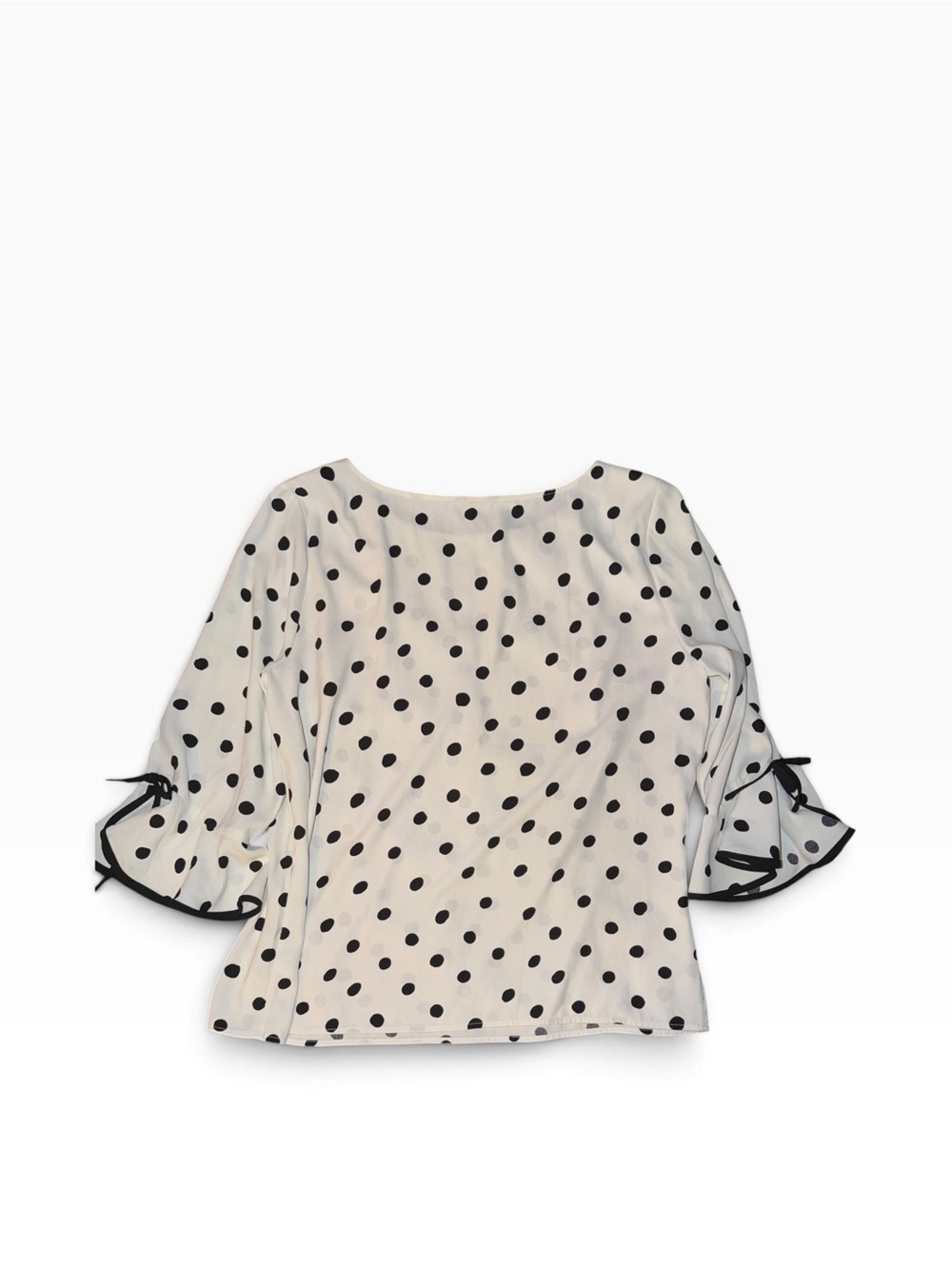 Talbot's Polka Dot 3/4 Bell Sleeve Blouse with Ribbon Ties Black and White XL